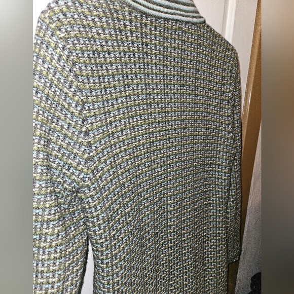 Y2K Sigrid Olsen Green and BlueHerringbone Knit coat with Crochet flowers - Picture 3 of 6